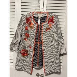 Chico’s Artisan Floral Applique Jacquard Open Front Jacket Women's Size 0